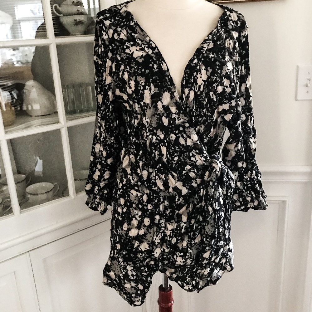 FREE PEOPLE Black Floral Shorts Romper